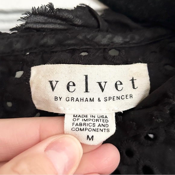 Velvet Eyelet Black Blouse With Bell Sleeves - Picture 6 of 8